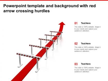Powerpoint template and background with red arrow crossing hurdles