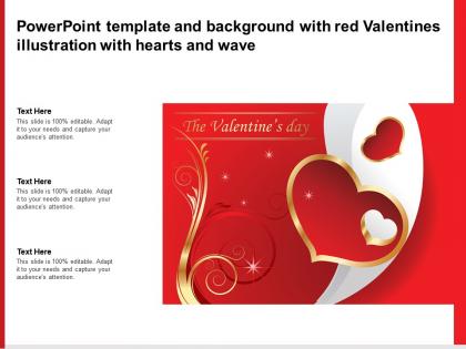 Powerpoint template and background with red valentines illustration with hearts and wave