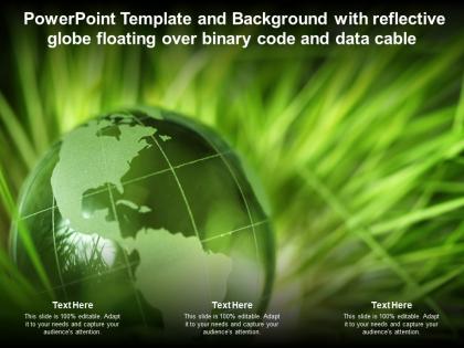 Powerpoint template and background with reflective globe floating over binary code and data cable