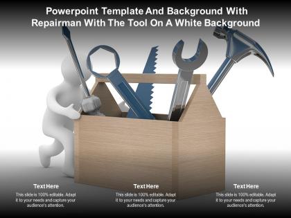 Powerpoint template and background with repairman with the tool on a white background