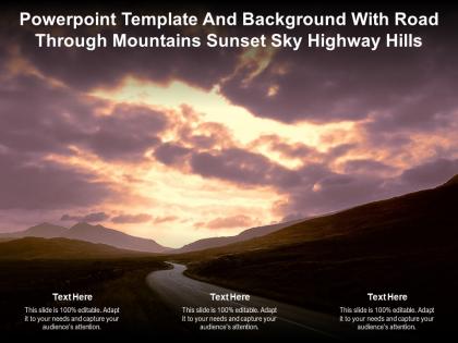 Powerpoint template and background with road through mountains sunset sky highway hills