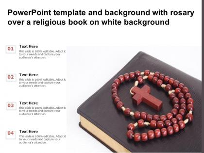 Powerpoint template and background with rosary over a religious book on white background