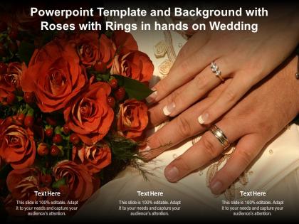 Powerpoint template and background with roses with rings in hands on wedding
