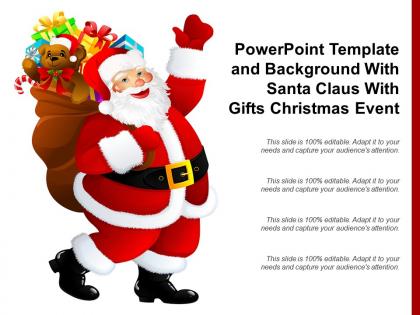Powerpoint template and background with santa claus with gifts christmas event