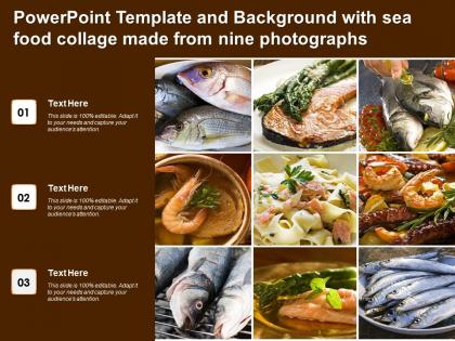 Powerpoint template and background with sea food collage made from nine photographs
