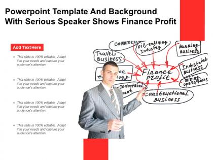 Powerpoint template and background with serious speaker shows finance profit