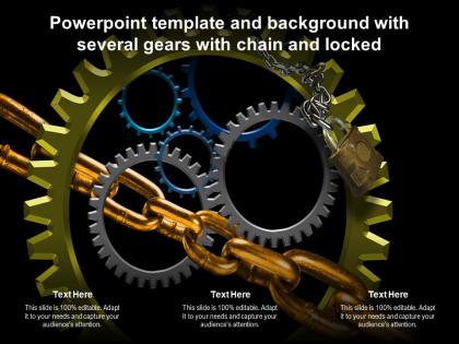 Powerpoint template and background with several gears with chain and locked