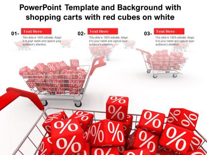 Powerpoint template and background with shopping carts with red cubes on white