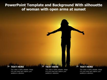 Powerpoint template and background with silhouette of woman with open arms at sunset