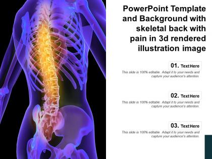 Powerpoint template and background with skeletal back with pain in 3d rendered illustration image