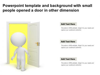 Powerpoint template and background with small people opened a door in other dimension