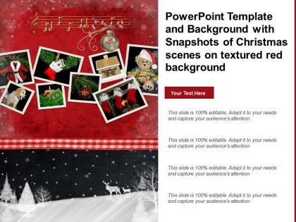 Powerpoint template and background with snapshots of christmas scenes on textured red background