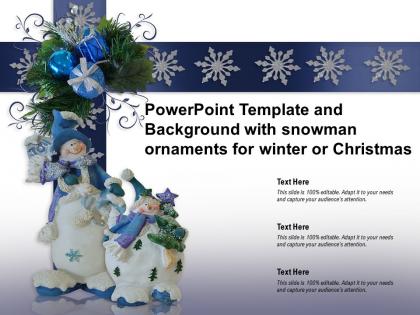 Powerpoint template and background with snowman ornaments for winter or christmas