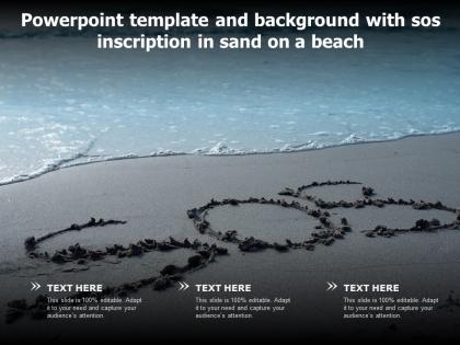 Powerpoint template and background with sos inscription in sand on a beach