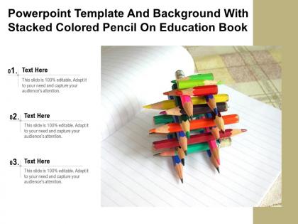 Powerpoint template and background with stacked colored pencil on education book