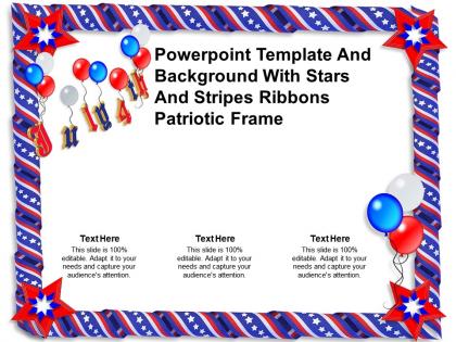 Powerpoint template and background with stars and stripes ribbons patriotic frame