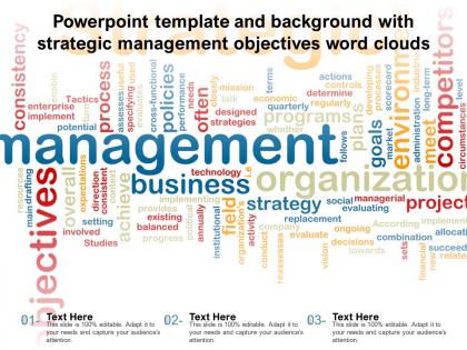 Powerpoint template and background with strategic management objectives word clouds