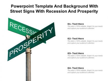 Powerpoint template and background with street signs with recession and prosperity