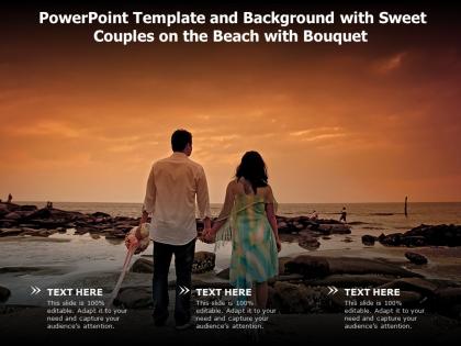 Powerpoint template and background with sweet couples on the beach with bouquet
