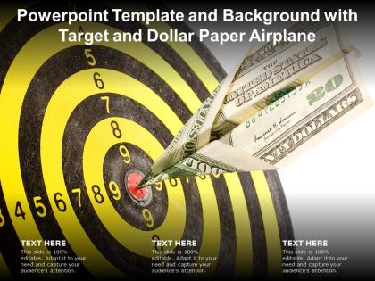 Powerpoint template and background with target and dollar paper airplane
