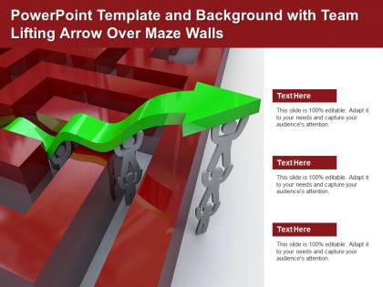 Powerpoint template and background with team lifting arrow over maze walls
