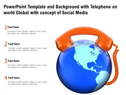 Powerpoint template and background with telephone on world global with concept of social media