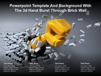 Powerpoint template and background with the 3d hand burst through brick wall