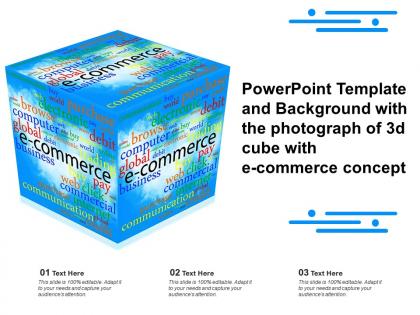 Powerpoint template and background with the photograph of 3d cube with e commerce concept