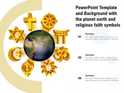 Powerpoint template and background with the planet earth and religious faith symbols