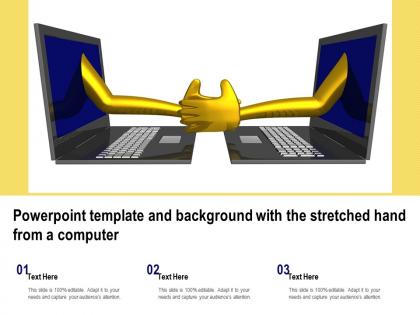 Powerpoint template and background with the stretched hand from a computer