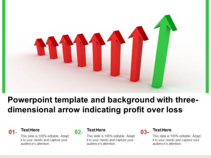 Powerpoint template and background with three dimensional arrow indicating profit over loss