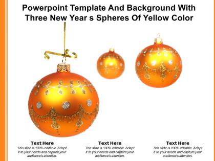 Powerpoint template and background with three new year s spheres of yellow color