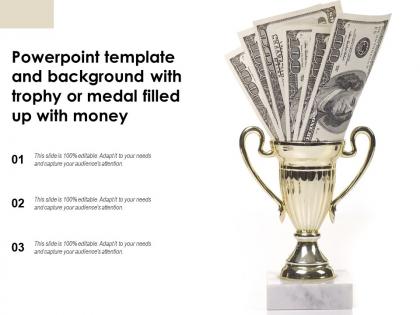 Powerpoint template and background with trophy or medal filled up with money
