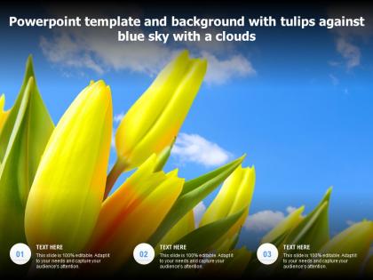Powerpoint template and background with tulips against blue sky with a clouds