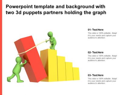 Powerpoint template and background with two 3d puppets partners holding the graph
