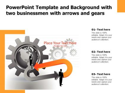 Powerpoint template and background with two businessmen with arrows and gears