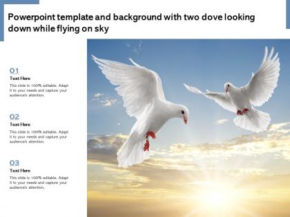 Powerpoint template and background with two dove looking down while flying on sky