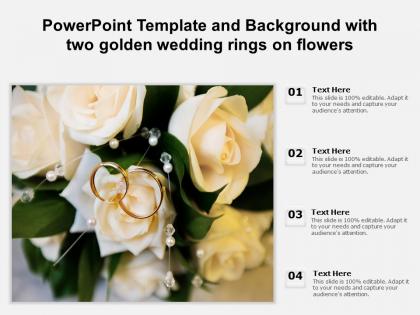 Powerpoint template and background with two golden wedding rings on flowers