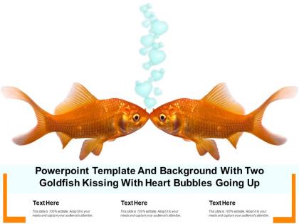 Powerpoint template and background with two goldfish kissing with heart bubbles going up