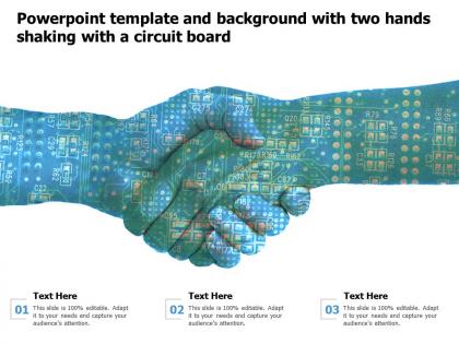 Powerpoint template and background with two hands shaking with a circuit board