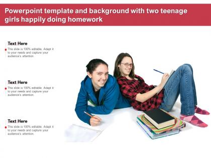 Powerpoint template and background with two teenage girls happily doing homework