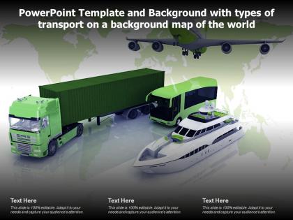 Powerpoint template and background with types of transport on a background map of the world