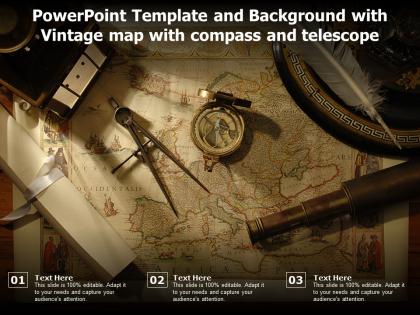 Powerpoint template and background with vintage map with compass and telescope