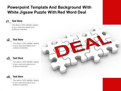 Powerpoint template and background with white jigsaw puzzle with red word deal