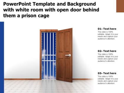 Powerpoint template and background with white room with open door behind them a prison cage