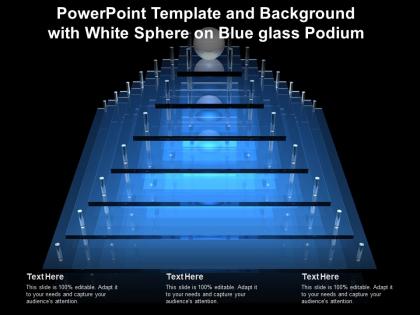 Powerpoint template and background with white sphere on blue glass podium