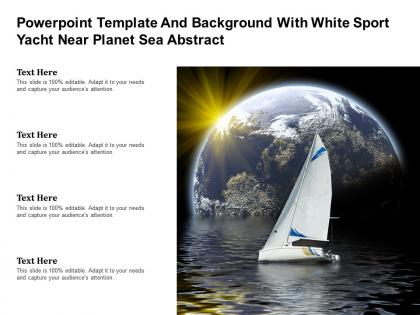 Powerpoint template and background with white sport yacht near planet sea abstract