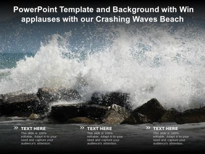Powerpoint template and background with win applauses with our crashing waves beach