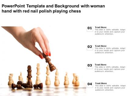 Powerpoint template and background with woman hand with red nail polish playing chess
