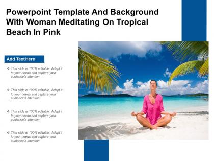 Powerpoint template and background with woman meditating on tropical beach in pink